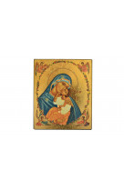 La vierge a la couronne fleurie - icone doree a la feuille 12,2x9,6 cm -  1186.63