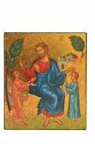 Jesus accueillant les enfants - icone doree a la feuille 9,5x8 cm -  581.14