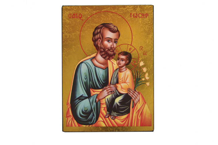 ICONE DOREE A LA FEUILLE 10 X 13 CM - SAINT JOSEPH A L-ENFANT -   - CLEMENCES