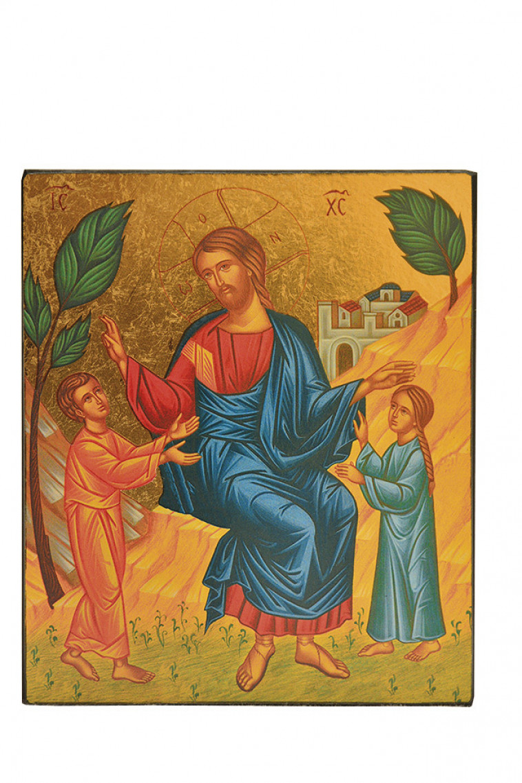 JESUS ACCUEILLANT LES ENFANTS - ICONE DOREE A LA FEUILLE 9,5X8 CM -  581.14 -   - CLEMENCES