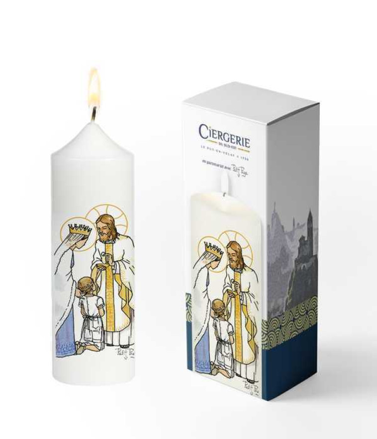 Cierge Première Communion blanc - Jésus et Marie fille blonde - XXX - CIERGE SUD EST