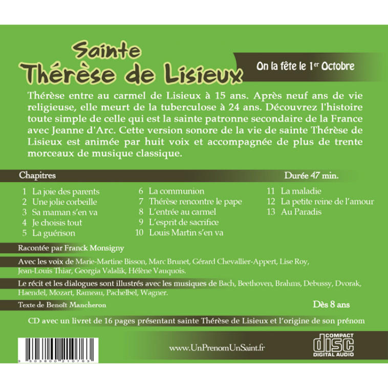 Sainte Thérèse de Lisieux (livre audio) - Benoît Mancheron - FRANCE PRODUC