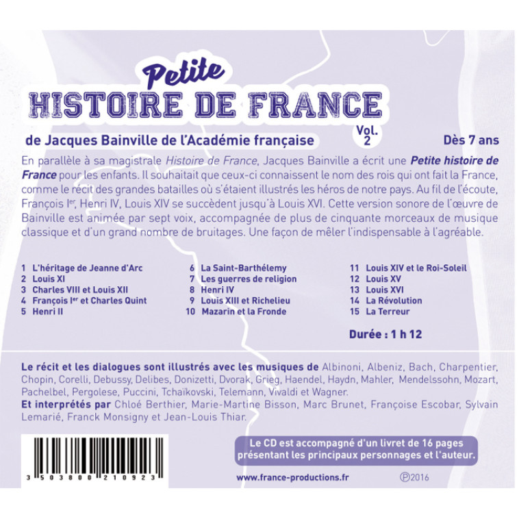 CD petite histoire de France vol .2. de François Ier à Louis XVI - Jacques Bainville - FRANCE PRODUC