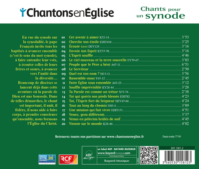 Chantons en Eglise - Chants pour un synode -   - ADF MUSIQUE