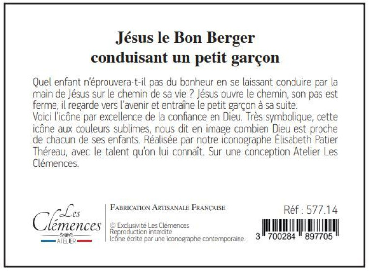 Jésus le Bon Berger conduisant un petit garçon - Icône dorée 9,8x8 cm -  577.14 -   - CLEMENCES