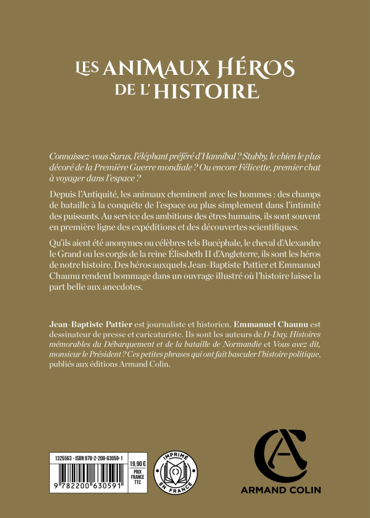 Les animaux héros de l'Histoire - Jean-Baptiste Pattier - ARMAND COLIN