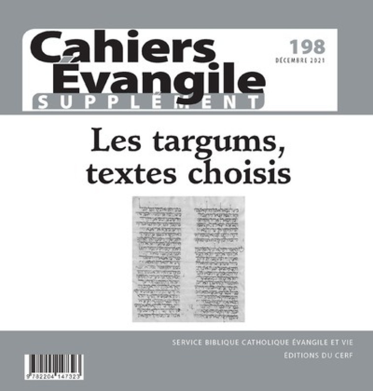 CAHIERS EVANGILE - SUPPLEMENT - N 198 LES TARGUMS, TEXTES CHOISIS -  Collectif - CERF