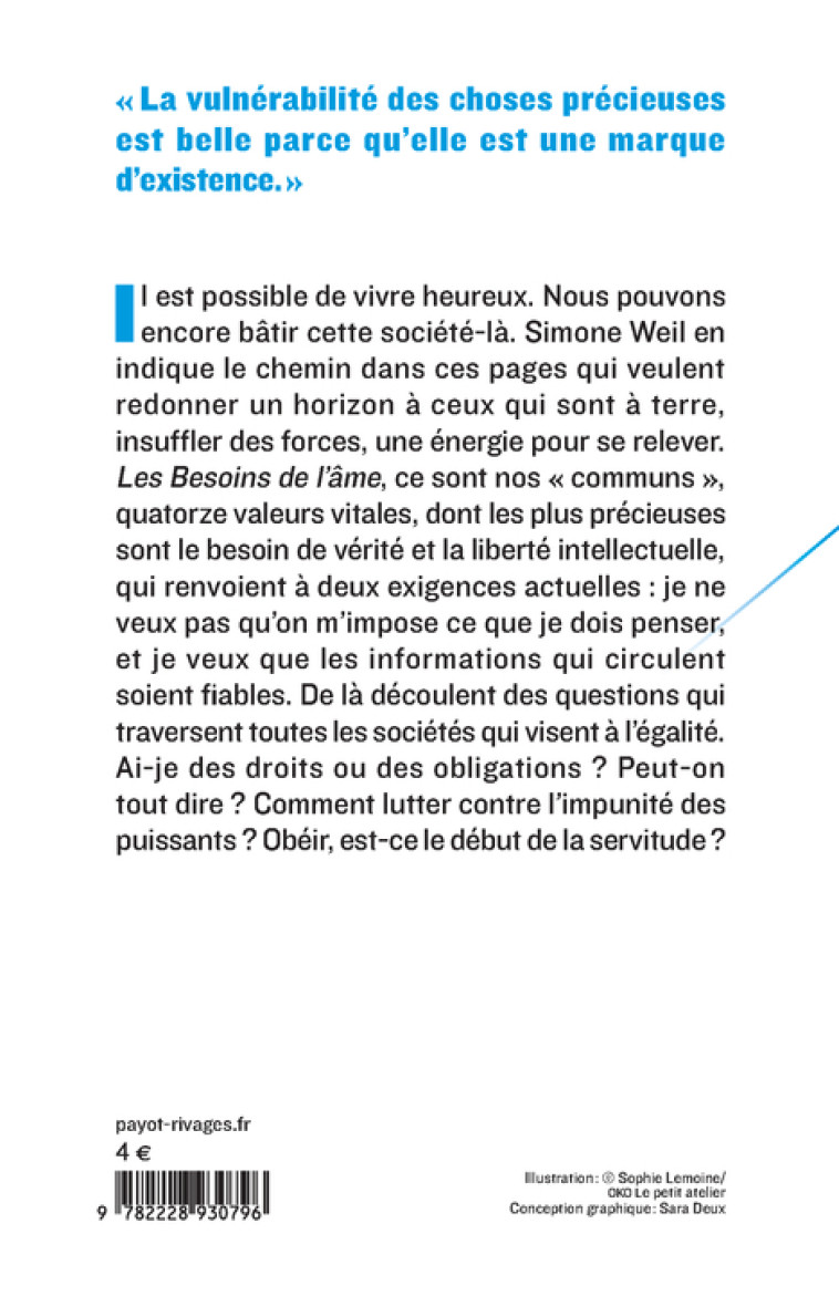 Les besoins de l'âme - Simone Weil - PAYOT