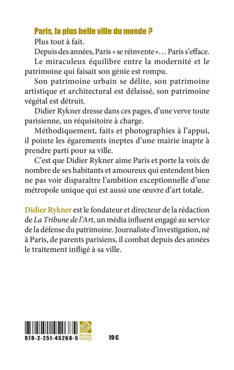 La Disparition de Paris - Didier Rykner - BELLES LETTRES