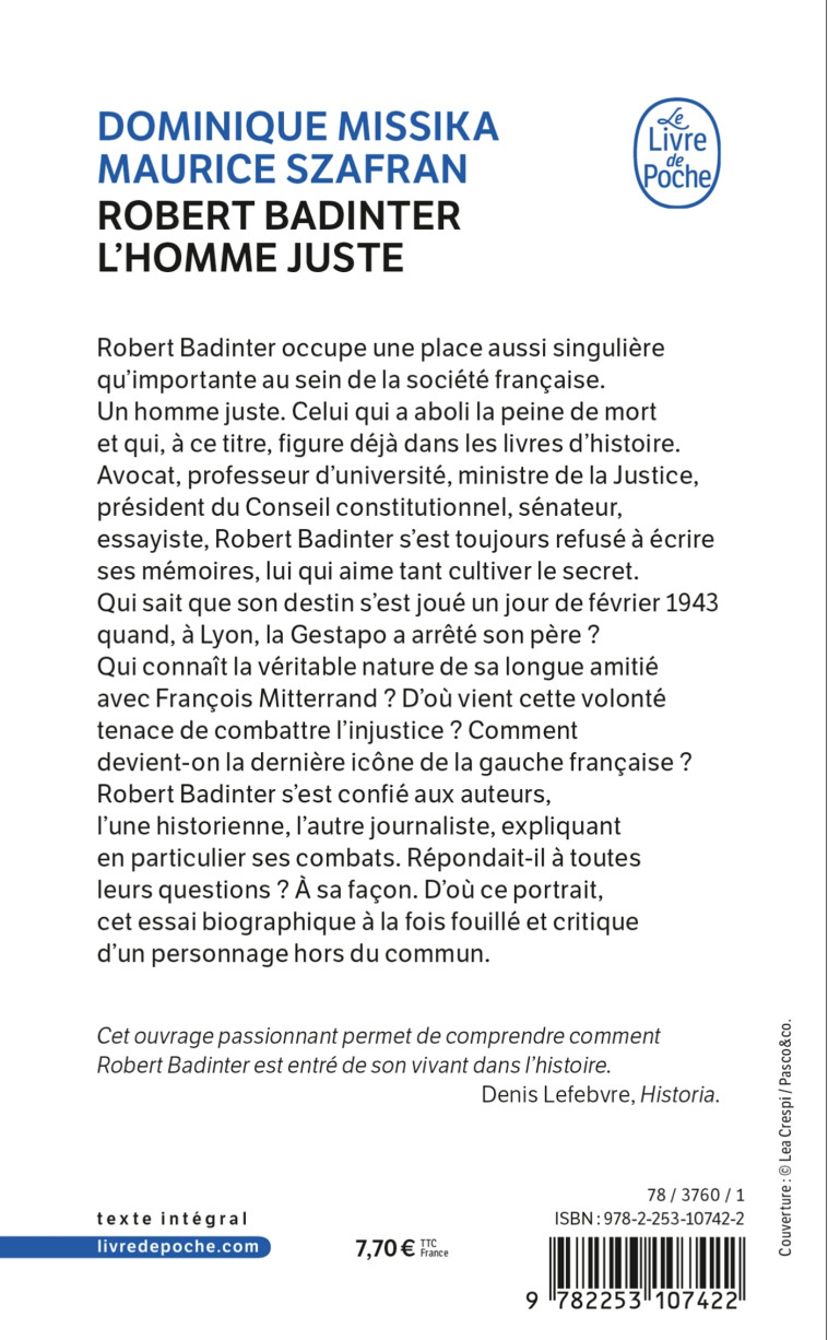 Robert Badinter, l'homme juste - Dominique Missika - LGF