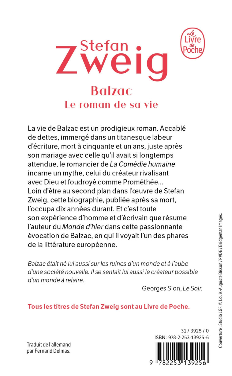 Balzac Le roman de sa vie - Stefan Zweig - LGF