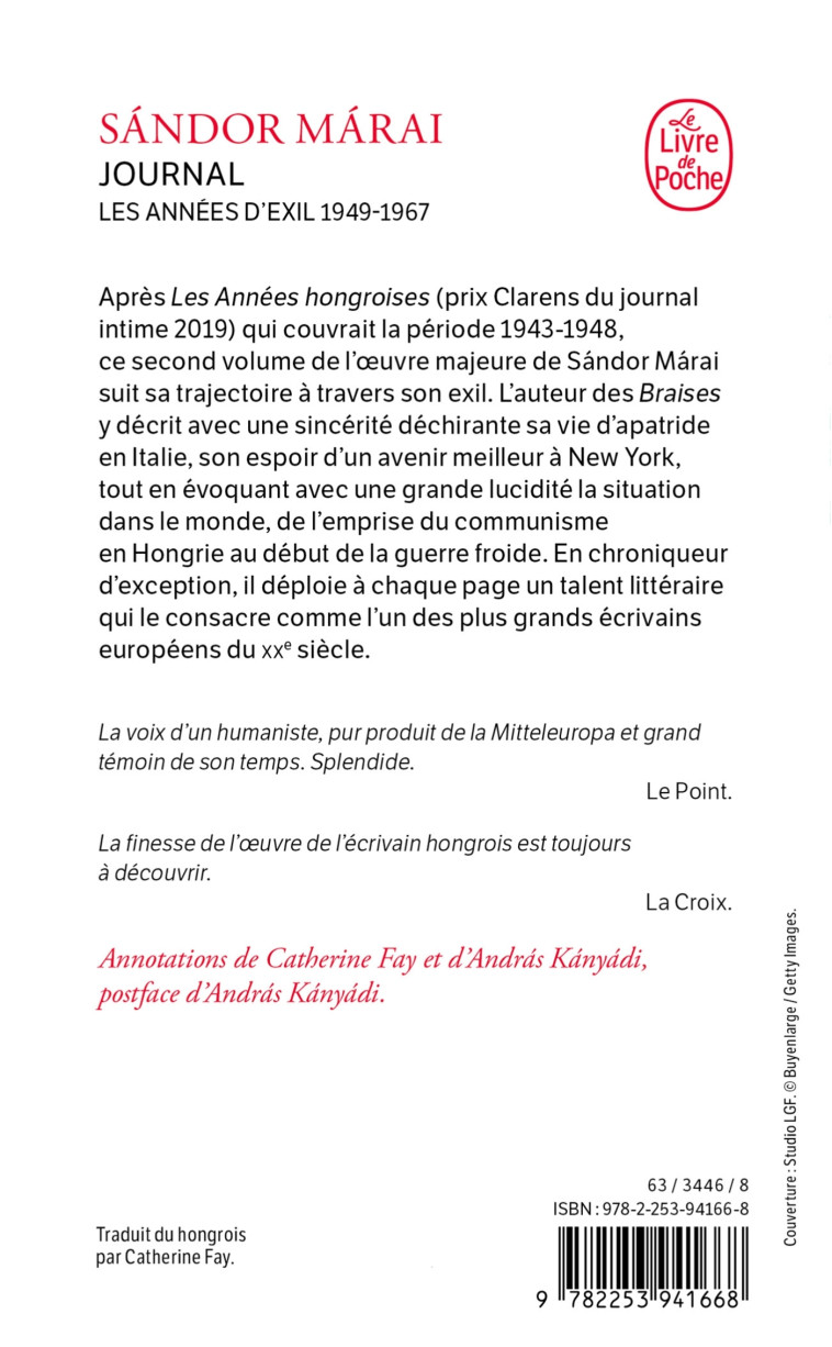 Journal - Les années d'exil 1949-1967 - Sándor Márai - LGF