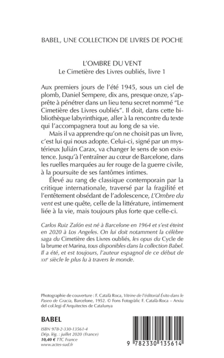 L'Ombre du vent - Carlos Ruiz Zafón - ACTES SUD