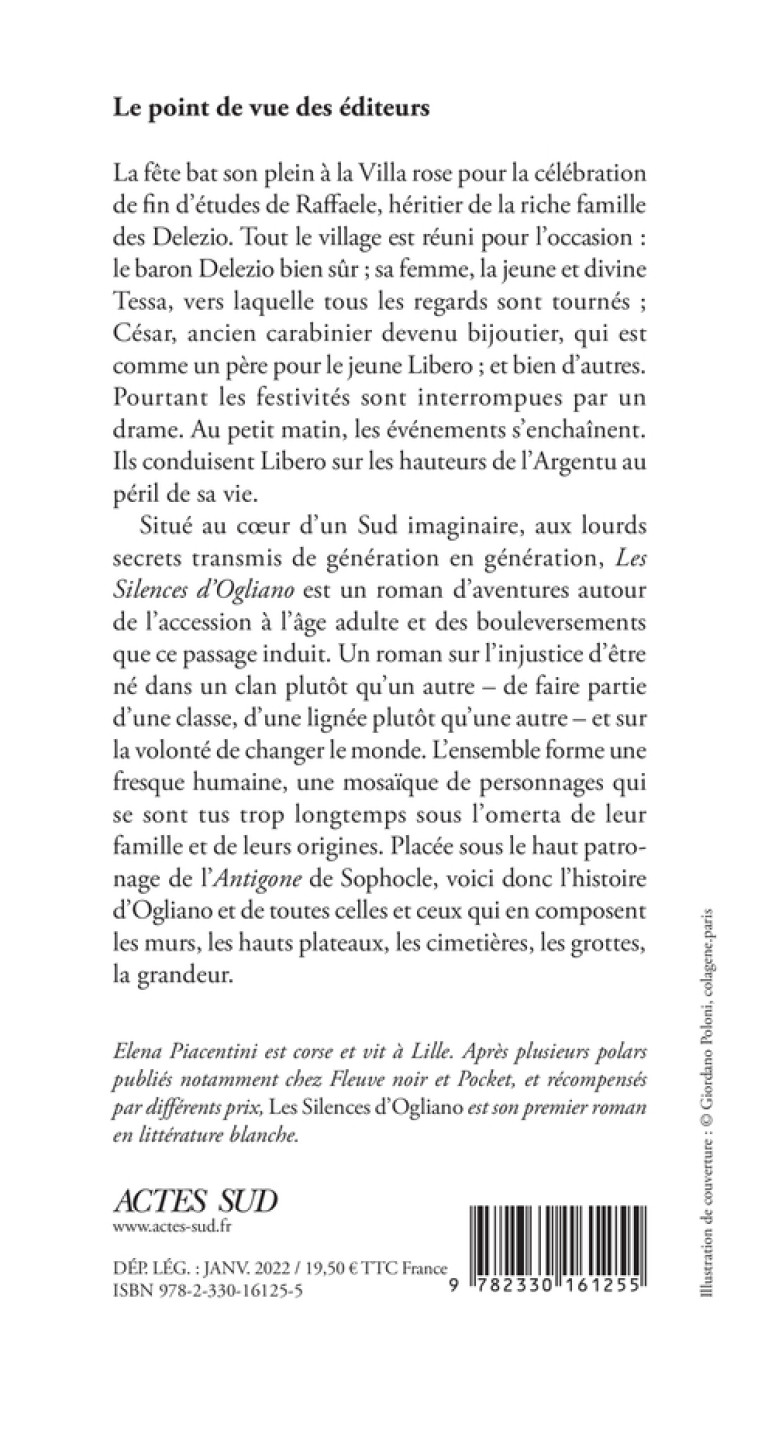 Les Silences d'Ogliano - Eléna Piacentini - ACTES SUD