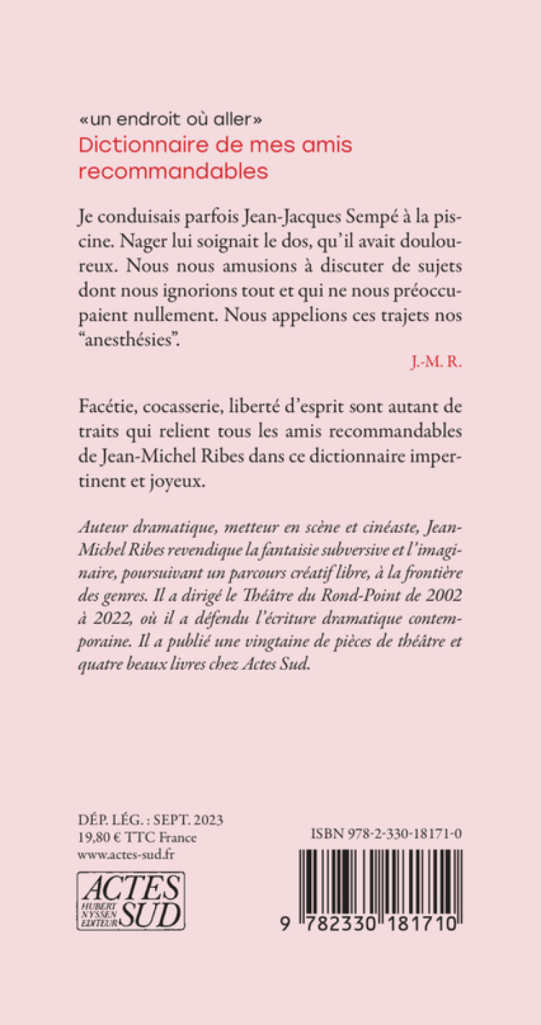 Dictionnaire de mes amis recommandables - Jean-Michel Ribes - ACTES SUD