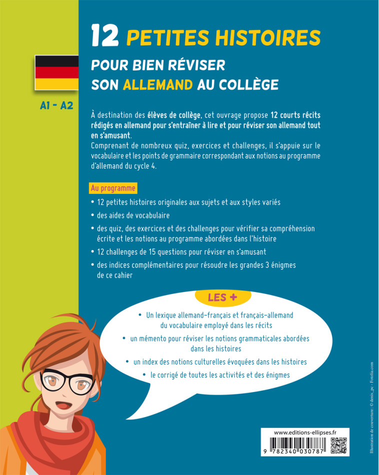 Allemand. 12 Petites histoires pour bien réviser son allemand au collège. A1-A2. (avec exercices corrigés et challenges) - Hélène Raesch - ELLIPSES