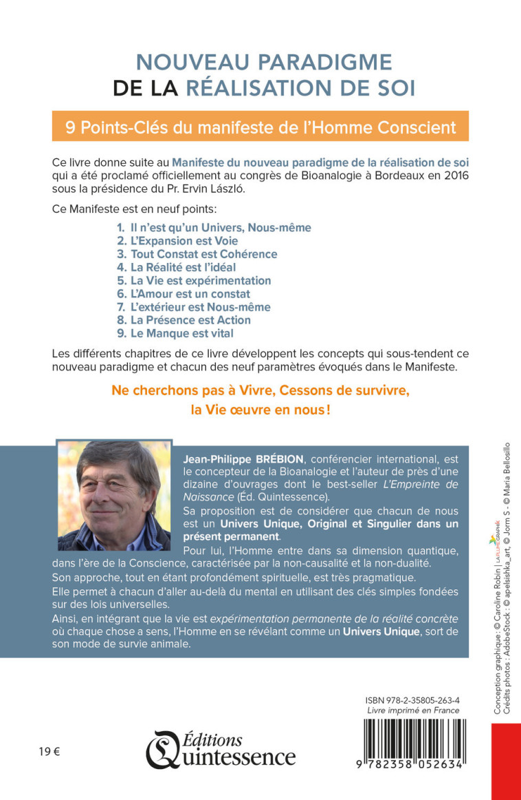 Nouveau paradigme de la réalisation de soi - 9 Points-Clés du manifeste de l'Homme Conscient - Jean-Philippe Brébion - QUINTESSENCE