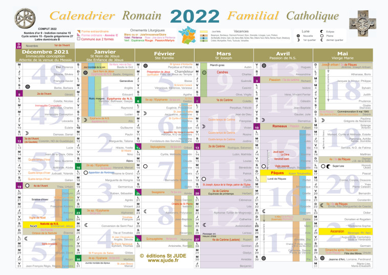 Calendrier familial catholique 2022 classique A4 -  Collectif - SAINT JUDE