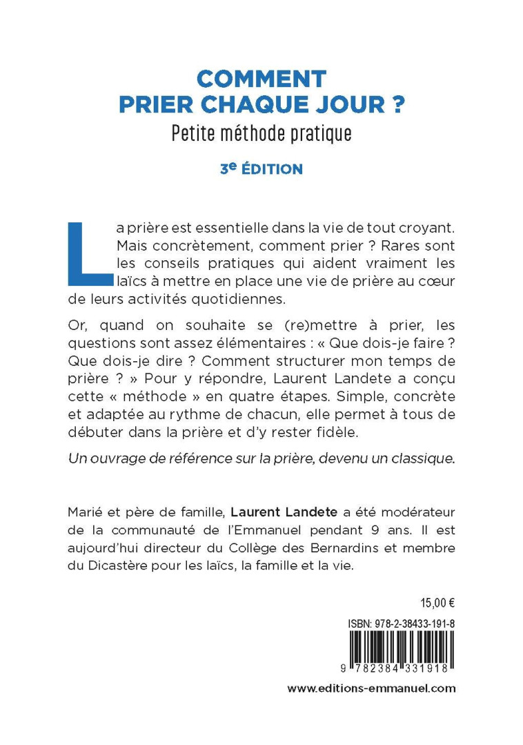 COMMENT PRIER CHAQUE JOUR ? : PETITE METHODE PRATIQUE - NOUVELLE EDITION - Laurent Landete - EMMANUEL