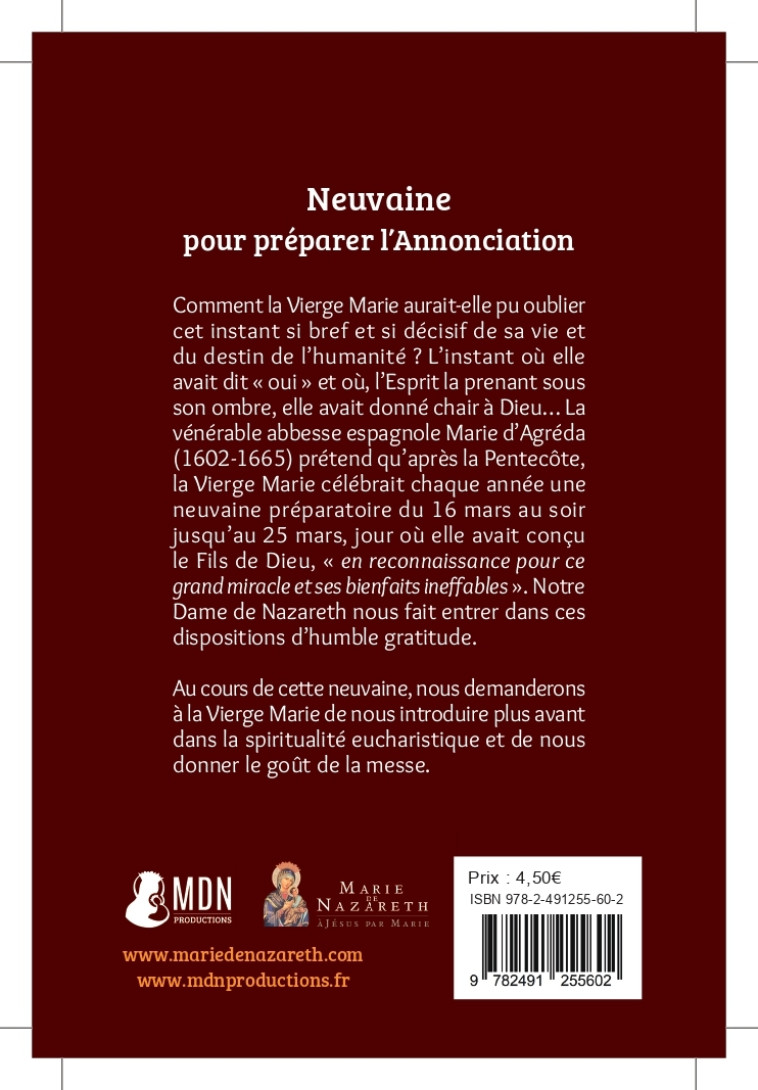 Neuvaine pour méditer l'Annonciation -  Association Marie de Nazareth  - MDN PRODUCTIONS