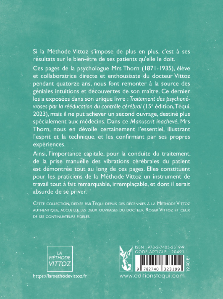 UN MANUSCRIT INACHEVE : LES ENSEIGNEMENTS DU DOCTEUR VITTOZ - Joséphine VAN SLYCK - TEQUI