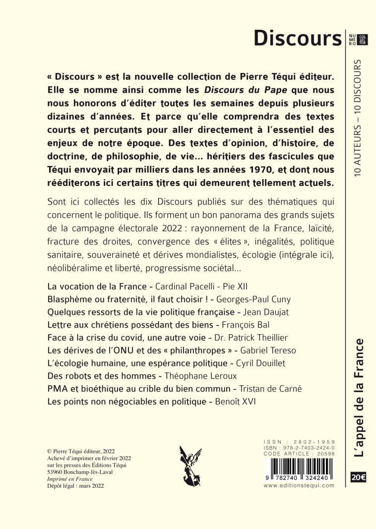 Discours n° Collector - L'appel de la France -  Collectif - TEQUI