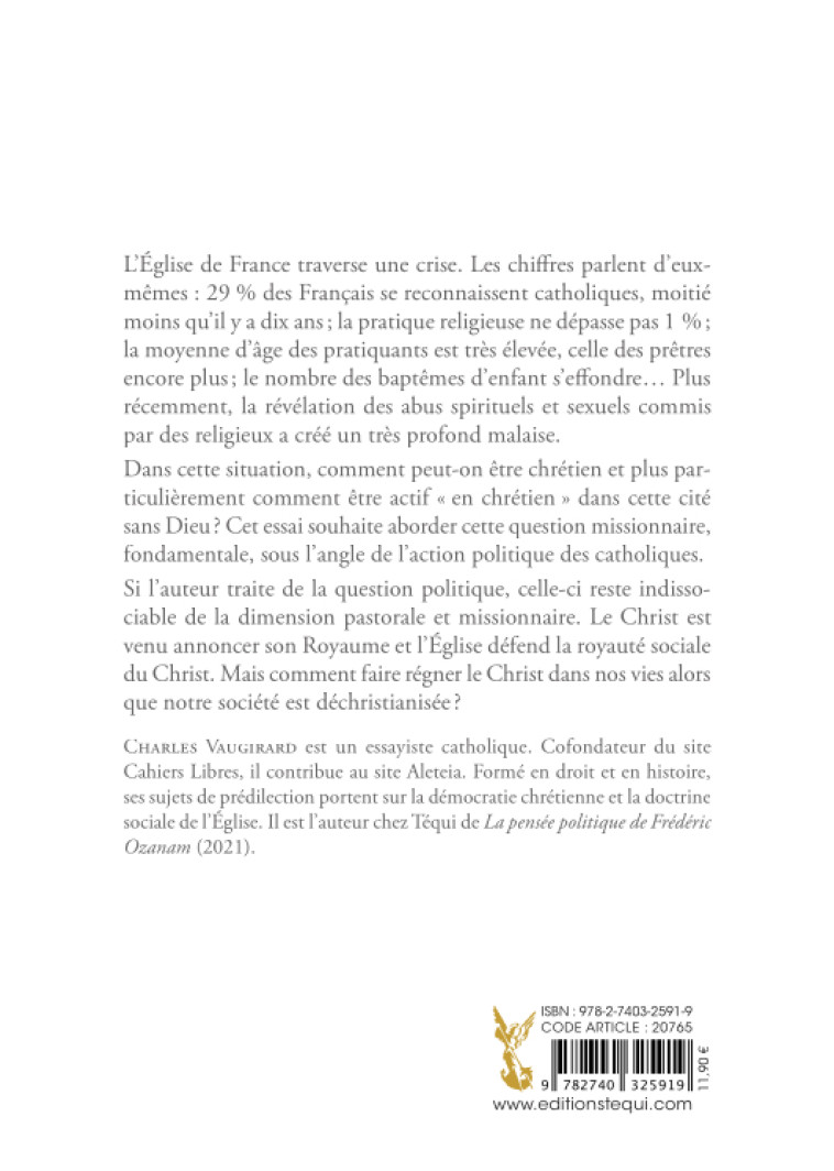 Agir en chrétien dans un monde qui ne croit plus  - Charles VAUGIRARD - TEQUI