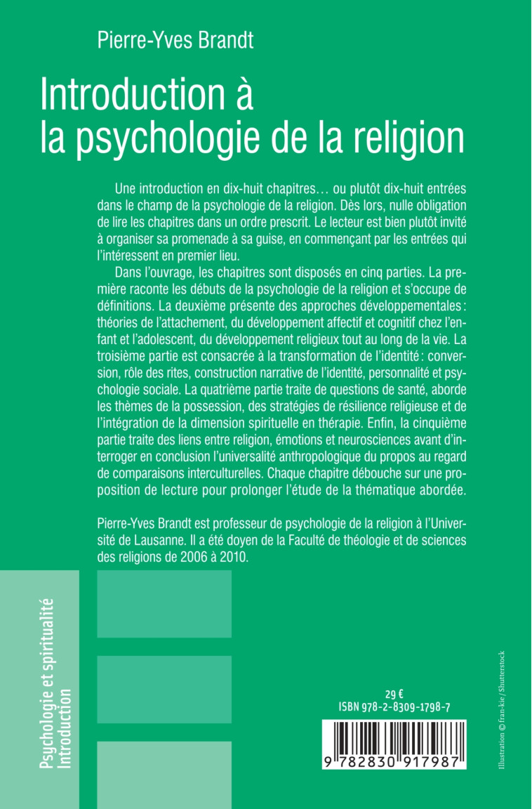 Introduction à la psychologie de la religion - Pierre-Yves Brandt - LABOR ET FIDES