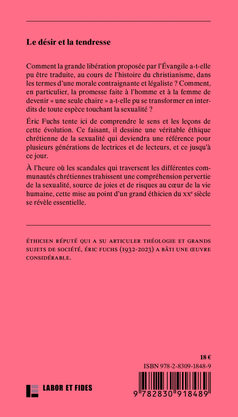 Le désir et la tendresse - Eric Fuchs - LABOR ET FIDES