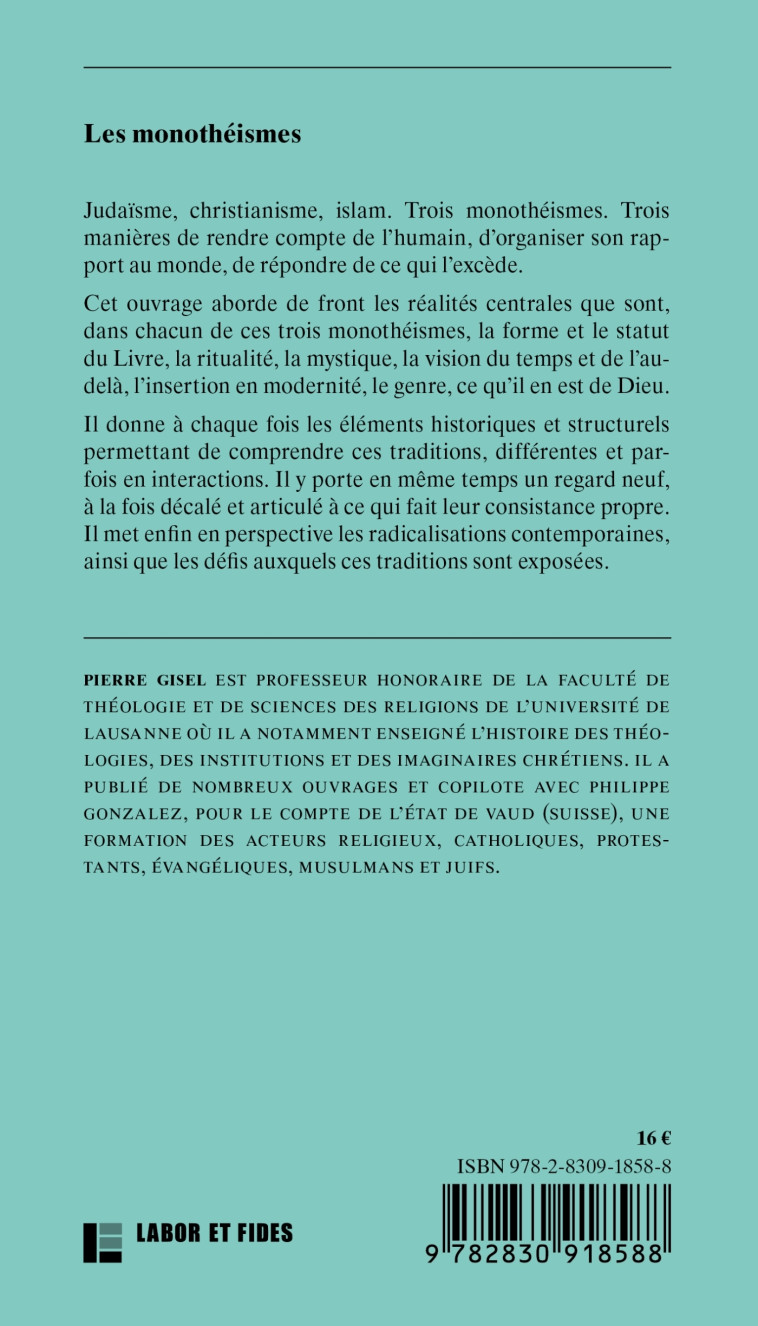 Les monothéismes - Pierre Gisel - LABOR ET FIDES