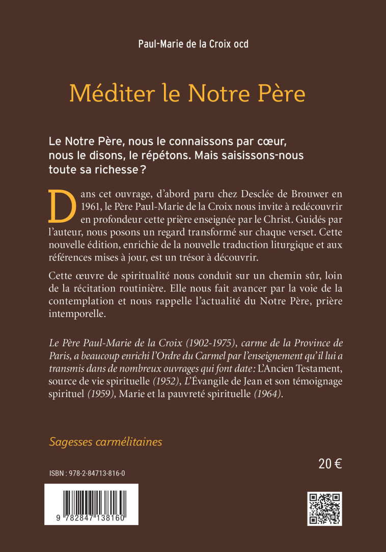 Méditer le Notre Père -  Paul-Marie de la Croix - CARMEL