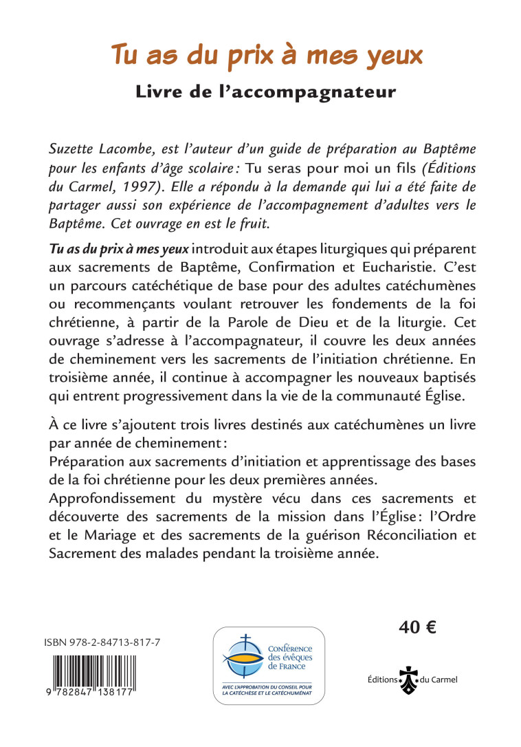 Tu as du prix à mes yeux - Livret de l'accompagnateur - Suzette Lacombe - CARMEL