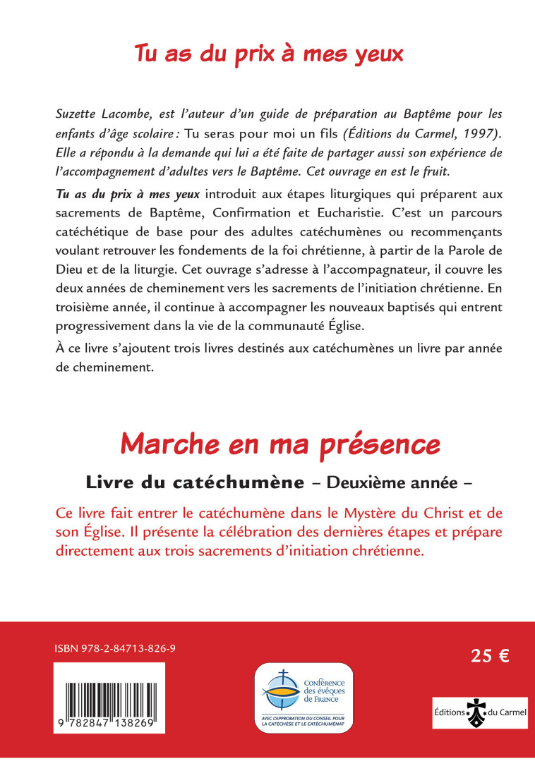 Marche en ma présence - Livre catéchumène 2e  année (livre rouge) - Suzette Lacombe - CARMEL