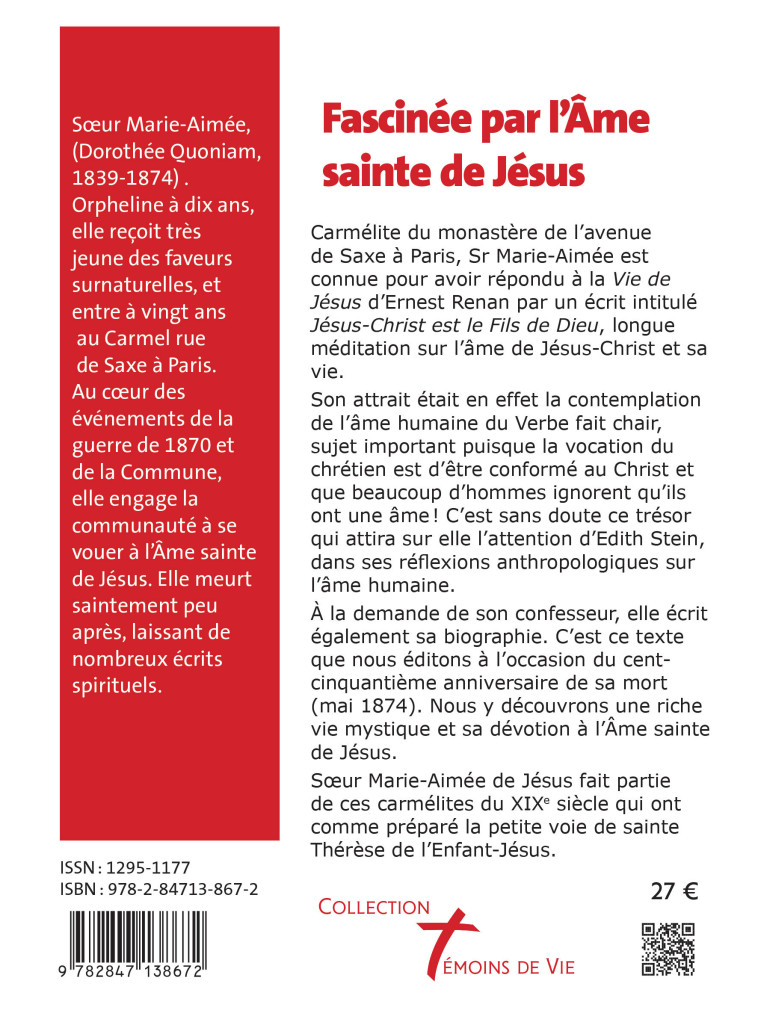 Fascinée par l'âme sainte de Jésus - autobiographie -  Sœur Marie-Aimée de Jésus - CARMEL