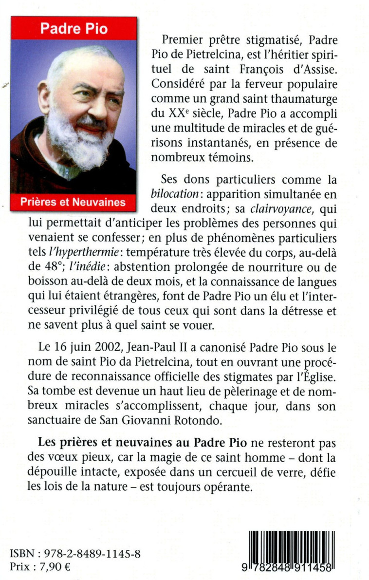 Padre Pio - Prières et Neuvaines - EMILIE BONVIN - EXCLUSIF