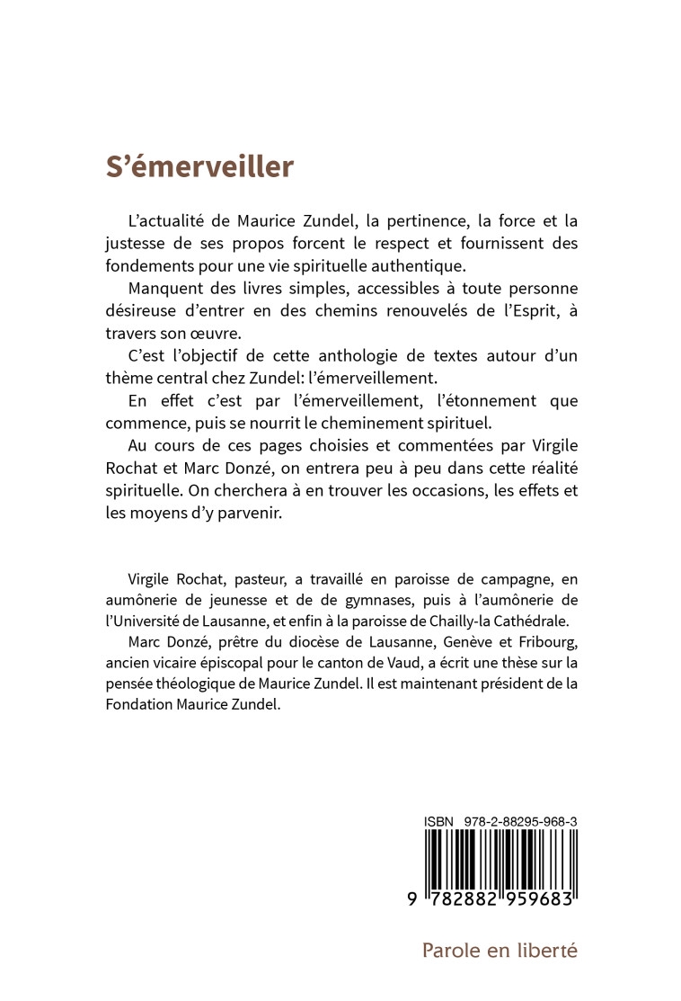 S'émerveiller - Maurice Zundel - CABEDITA