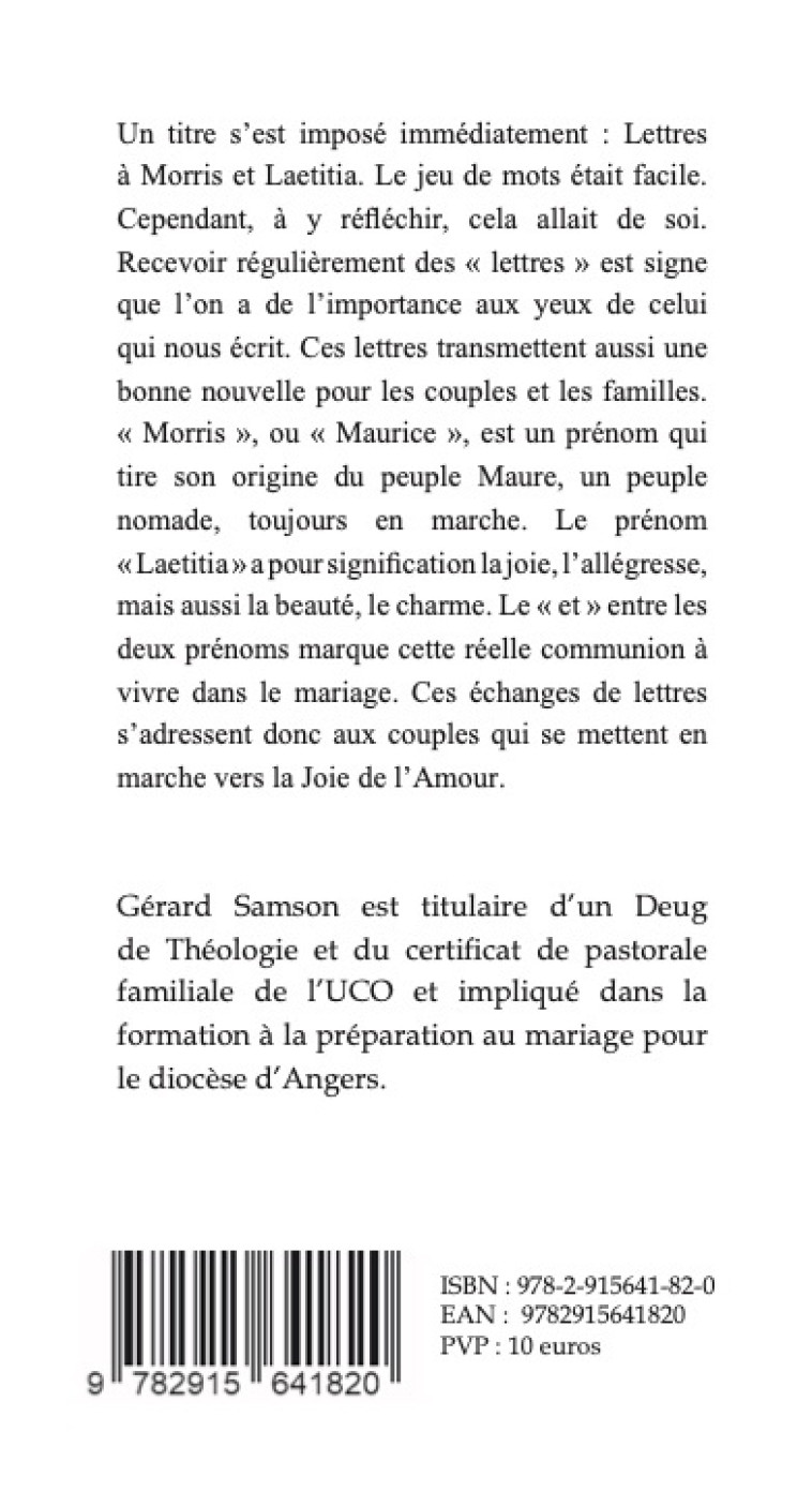 Lettres à Morris et Laetitia - Gérard Samson - OSMOSE