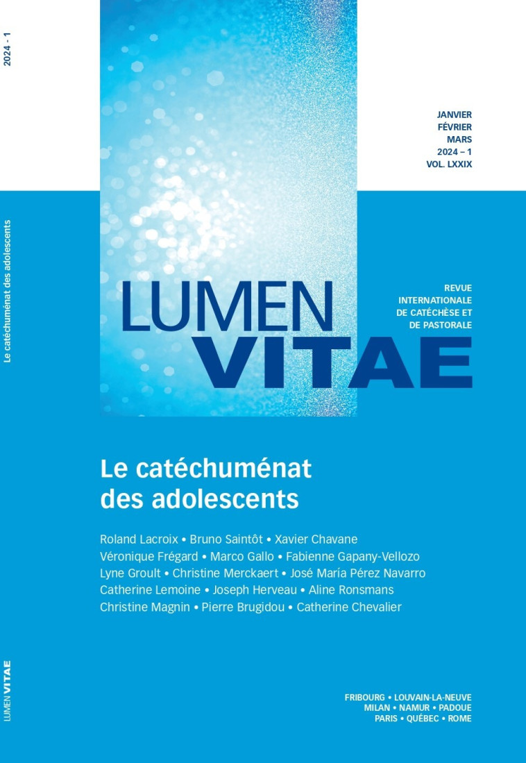 Le catéchuménat des adolescents 1/2024 Revue Lumen Vitae - Roland Lacroix - RIRTP