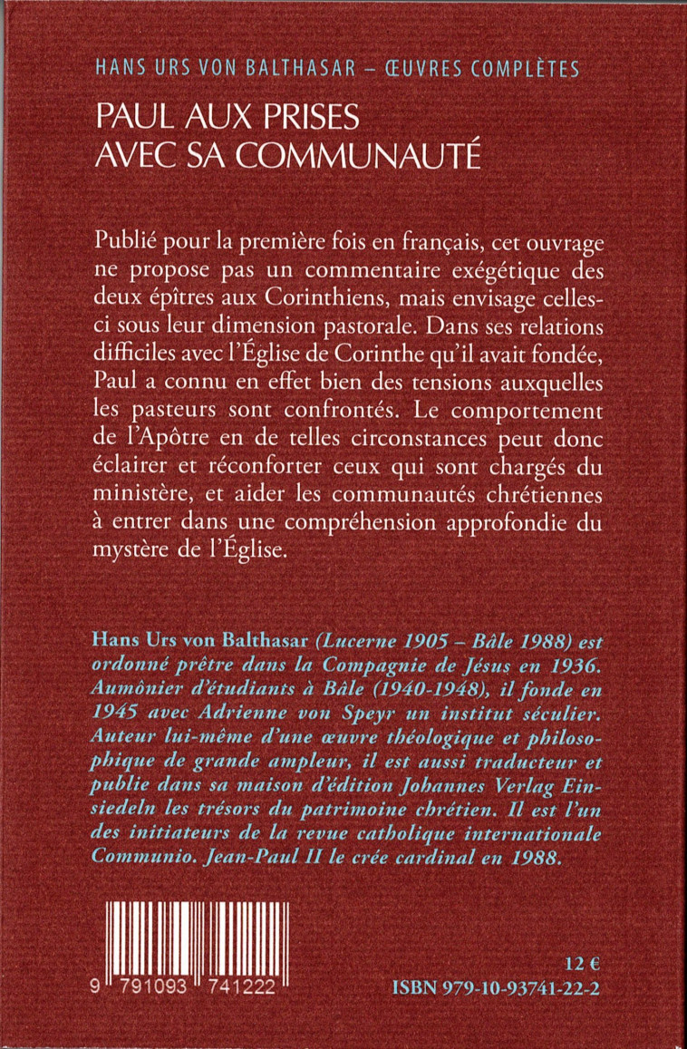 Paul aux prises avec sa communauté - Hans Urs von Balthasar - JOHANNES VERLAG